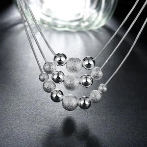 925 Silver Fringed Beads Necklace Earrings Set for Women