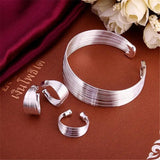 925 Silver Chain Open Bangle Bracelet Earrings Ring Set