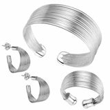 925 Silver Chain Open Bangle Bracelet Earrings Ring Set