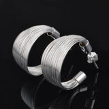 925 Silver Chain Open Bangle Bracelet Earrings Ring Set