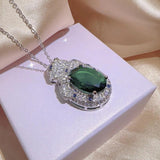 Sterling Silver Emerald Tourmaline Tassel Leopard Jewelry Set