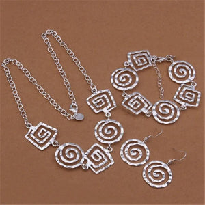 925 Silver Jewelry Set Retro Thread Earrings Bracelet Necklace for Women