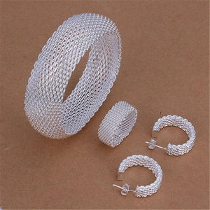 925 Sterling Silver Jewelry Set Fine Weave Net Party Christmas