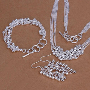 925 Sterling Silver Wedding Retro Charms Lady Bead Jewelry Set