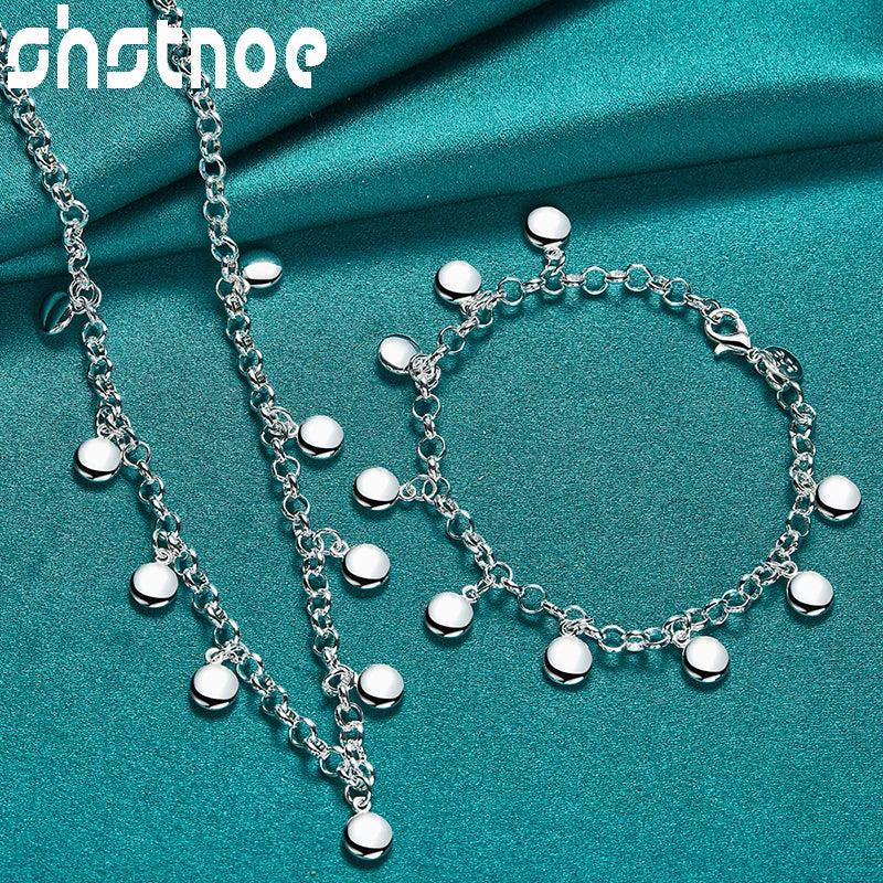 925 Silver Chain Necklace & Bracelet Set Classic Jewelry For Woman