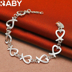 925 Silver Heart Bracelet Earrings Set Wedding Jewelry