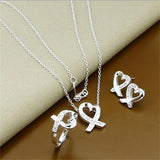925 Silver Heart Chain Necklace Ring Earring Set