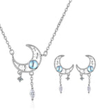925 Silver Moon Jewelry Set Crystal Necklace Earrings