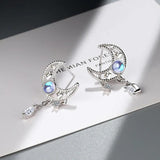 925 Silver Moon Jewelry Set Crystal Necklace Earrings