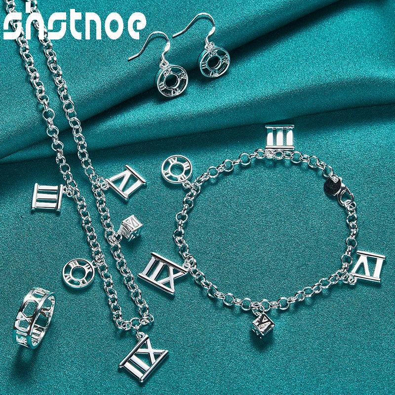 925 Sterling Silver Jewelry Set Roman Numerals Party Holiday Set