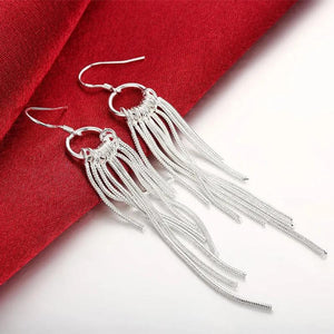 925 Silver Jewelry Set Tassel Necklace Earrings Party Wedding