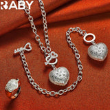 925 Silver Zircon Heart Pendant Set Romantic Wedding Jewelry