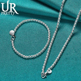 925 Silver High 4mm Thick Chain Set Gift Women Party Wedding Charm