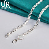 925 Silver High 4mm Thick Chain Set Gift Women Party Wedding Charm