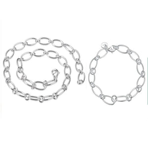 925 Sterling Silver Circle Necklace Bracelets Set Wedding Jewelry