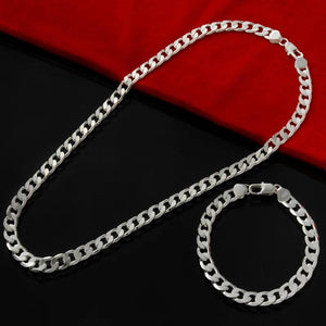 925 Silver 6MM Chain Bracelet Necklace Set for Wedding Party
