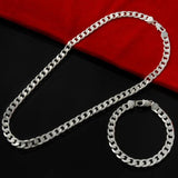925 Silver 6MM Chain Bracelet Necklace Set for Wedding Party
