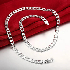 925 Silver 6MM Chain Bracelet Necklace Set for Wedding Party