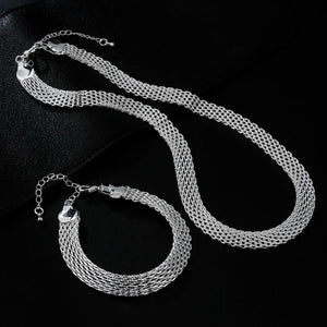 925 Sterling Silver Net Chain Bracelet Necklace Set