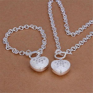 Sterling Silver Crystal Heart Jewelry Set for Women
