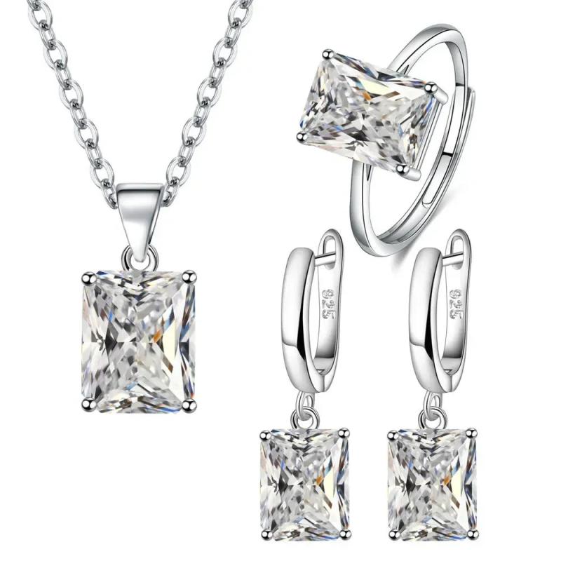 925 Silver Rectangle Zircon Wedding Jewelry Set