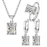 925 Silver Rectangle Zircon Wedding Jewelry Set