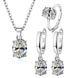 Suyixian925 Sterling Silver Jewelry Sets Ellipse Zircon Ring Necklace Earrings