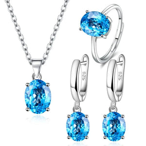 Suyixian925 Sterling Silver Jewelry Sets Ellipse Zircon Ring Necklace Earrings