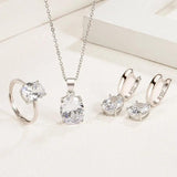 Suyixian925 Sterling Silver Jewelry Sets Ellipse Zircon Ring Necklace Earrings