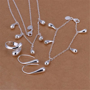 925 Silver Water Drop Jewelry Set for Women Party Holiday