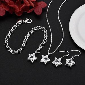 925 Silver Crystal Star Jewelry Set for Women - Wedding