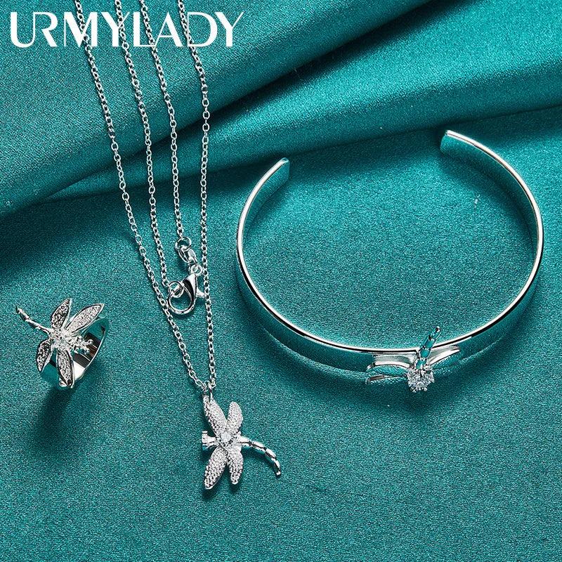 925 Silver Dragonfly Zircon Jewelry Set for Women Wedding Party