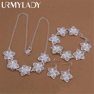 Flowers 925 Silver Jewelry Set for Women Christmas Party