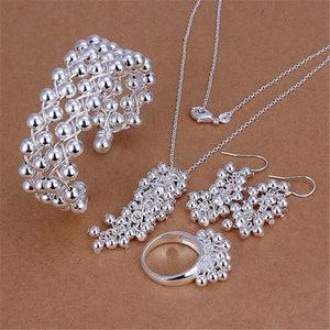 Fine Grape Beads Pendant Bangle 925 Sterling Silver Jewelry Set for Women