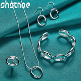 Sterling Silver Circle Jewelry Set Pendant Necklace Bangle Earrings Ring