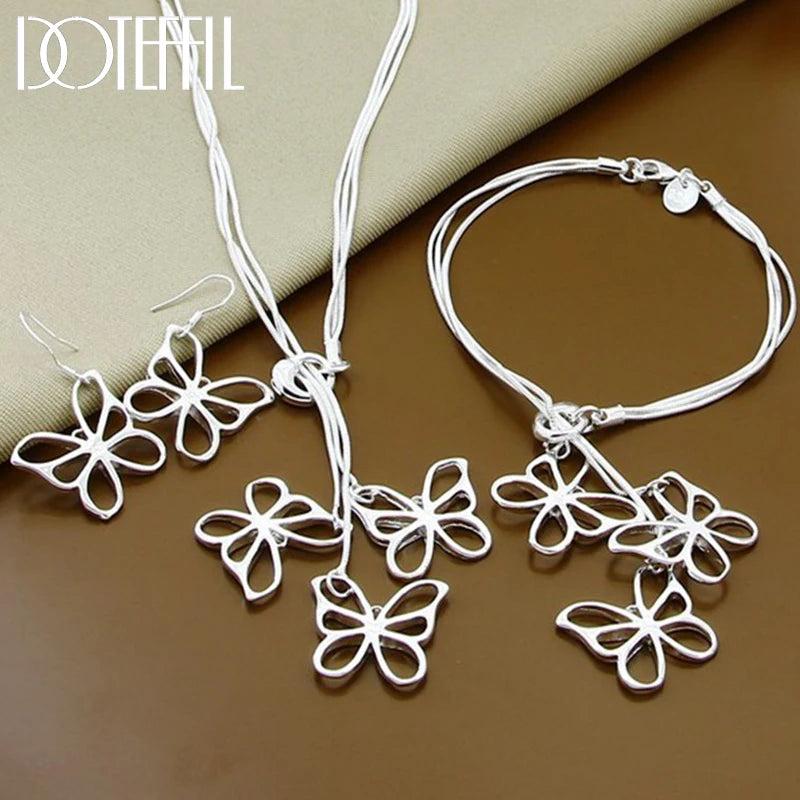 925 Silver Three Butterfly Set Wedding Charm Jewelry