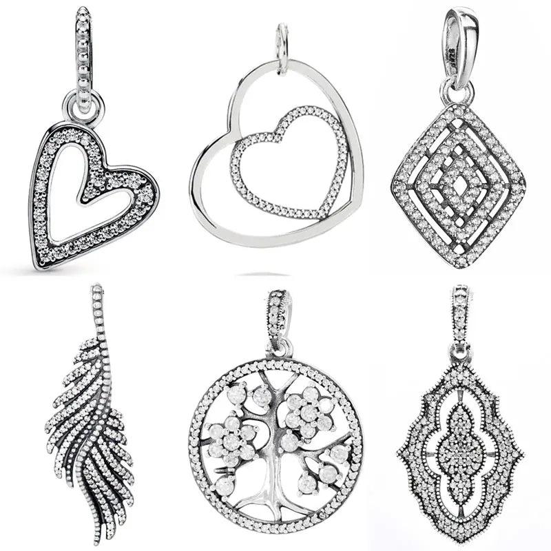 925 Silver Bead Feather Family Tree Pendant Charm