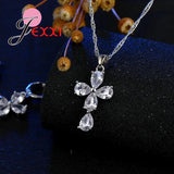 925 Silver CZ Charm Flower Pendant Set