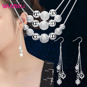 925 Silver Jewelry Set Women Party Multi-Layer Tassel Earrings Necklace