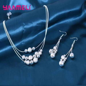925 Silver Jewelry Set Women Party Multi-Layer Tassel Earrings Necklace