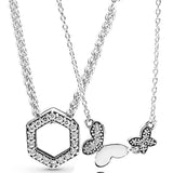 Honeycomb Hexagon Butterfly Necklace 925 Sterling Silver