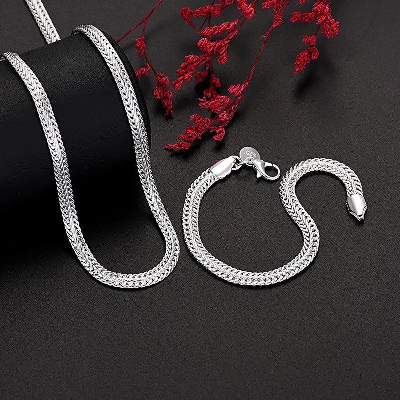 925 Silver Snake Bone Bracelet & Necklace Set - Hip Hop Jewelry Accessories