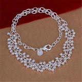 925 Sterling Silver Fringe Beads Bracelet Necklace Set for Women