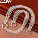 925 Silver Heart Multi-Chain Necklace & Bracelet Set for Wedding Party