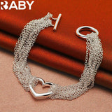 925 Silver Heart Multi-Chain Necklace & Bracelet Set for Wedding Party