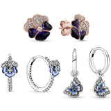 925 Silver Flower Butterfly Hoop Earrings Enamel Women's Jewelry