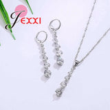 Water Drop Crystal Sparkly Jewelry Set Wedding Party Silver 925 Silver Needle