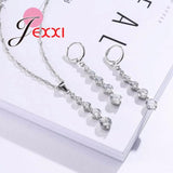 Water Drop Crystal Sparkly Jewelry Set Wedding Party Silver 925 Silver Needle