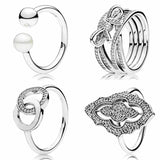 925 Silver Ribbon Twisting Lace Circle Ring Women Gift Jewelry