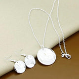 925 Silver High Jewelry Set Round Pendant Necklace Earrings